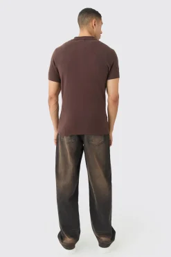 Regular Fit Short Sleeve Knitted Shirt | BoohooMAN UK