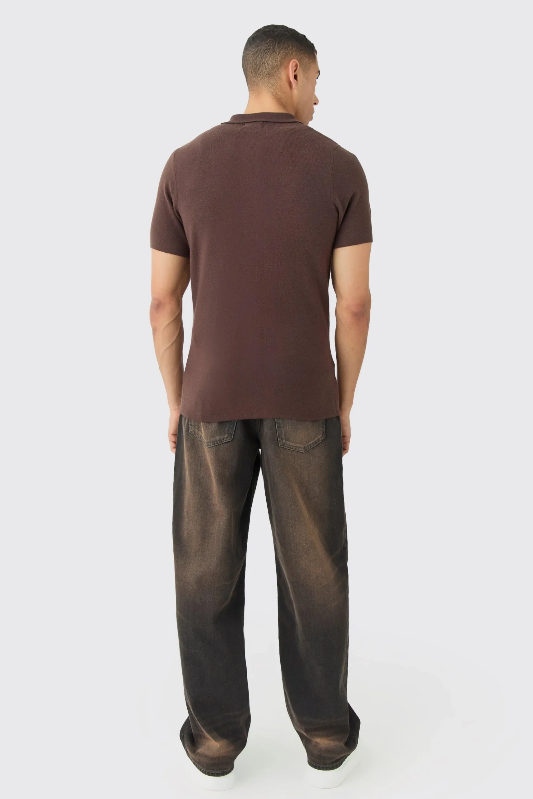 Regular Fit Short Sleeve Knitted Shirt | BoohooMAN UK