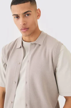 Regular Fit Sleeveless Knitted Shirt | BoohooMAN UK