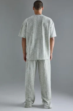 Regular Fit Split Hem Jacquard Trousers | BoohooMAN UK