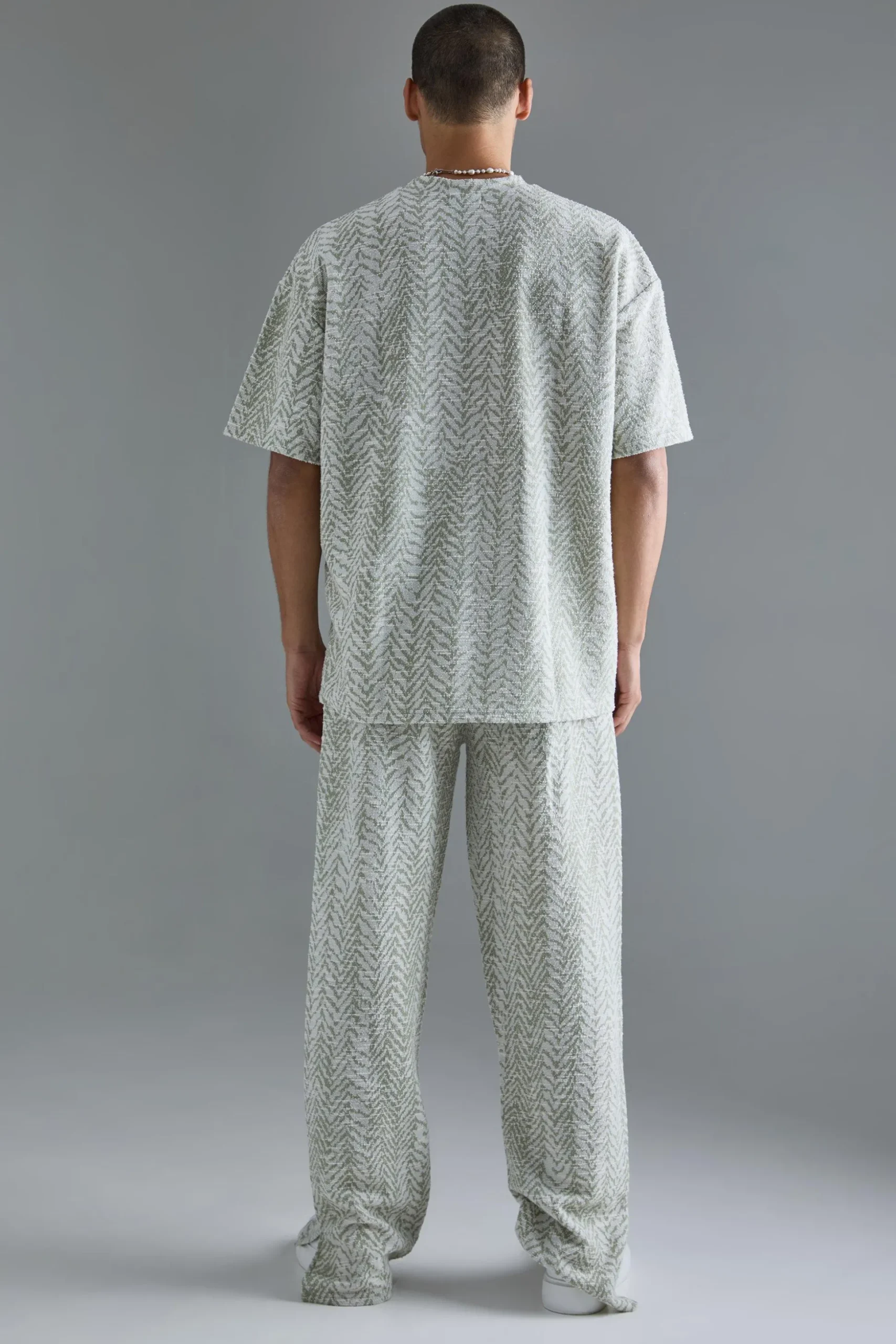 Regular Fit Split Hem Jacquard Trousers | BoohooMAN UK