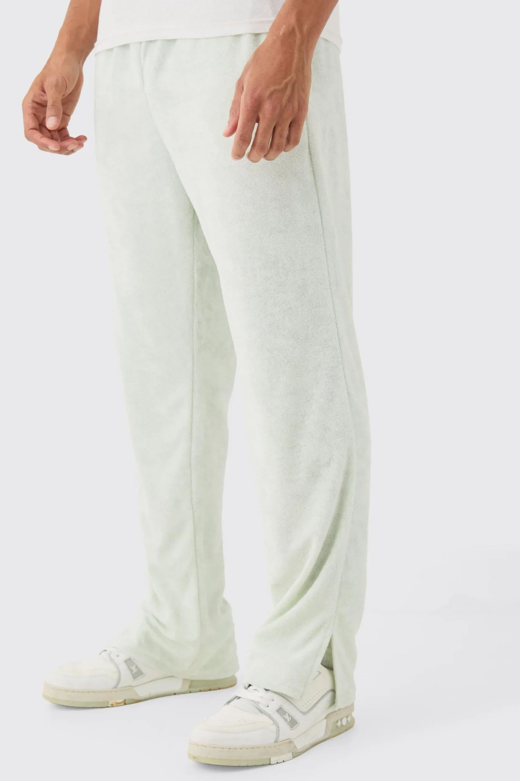 Regular Fit Split Hem Towelling Joggers | BoohooMAN UK