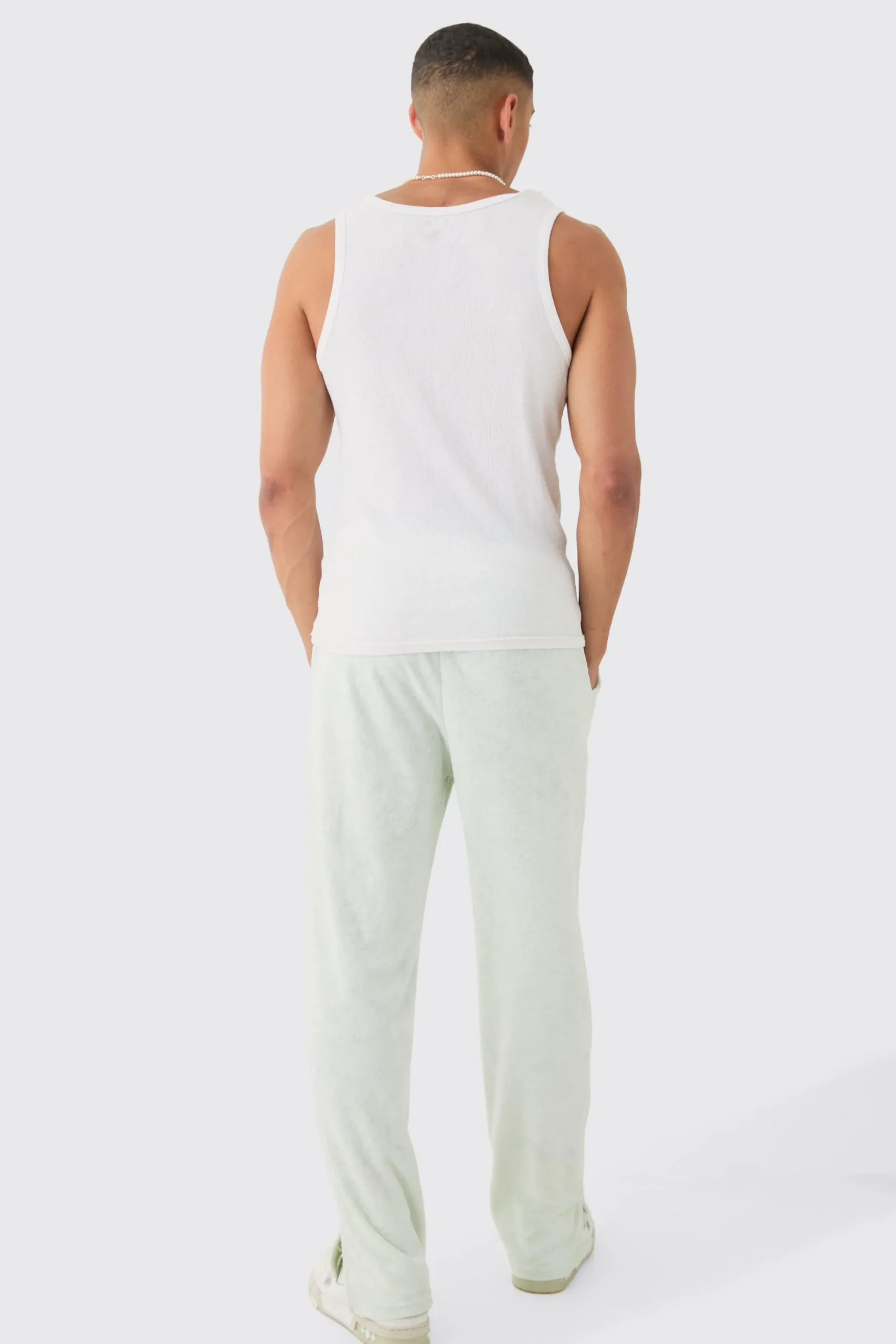 Regular Fit Split Hem Towelling Joggers | BoohooMAN UK