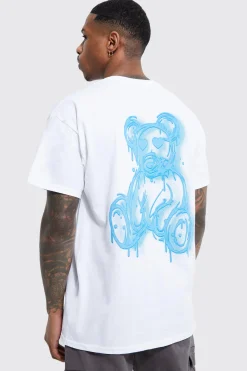 Regular Fit Spray On Teddy Graphic T-shirt | BoohooMAN UK