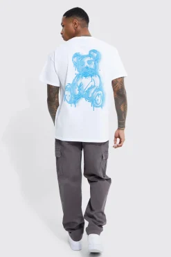 Regular Fit Spray On Teddy Graphic T-shirt | BoohooMAN UK