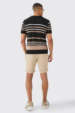 Regular Fit Stripe Open Stitch Polo | BoohooMAN UK