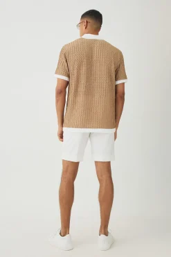 Regular Fit Textured Contrast Polo | BoohooMAN UK