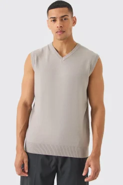 Regular Fit V Neck Knitted Vest | BoohooMAN UK