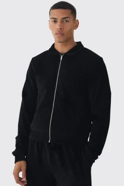 Regular Fit Velour Pleated Track Top | BoohooMAN UK