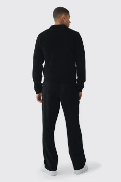 Regular Fit Velour Pleated Track Top | BoohooMAN UK