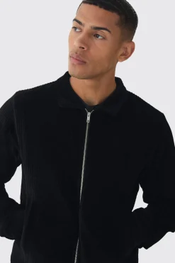 Regular Fit Velour Pleated Track Top | BoohooMAN UK