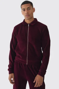 Regular Fit Velour Pleated Track Top | BoohooMAN UK