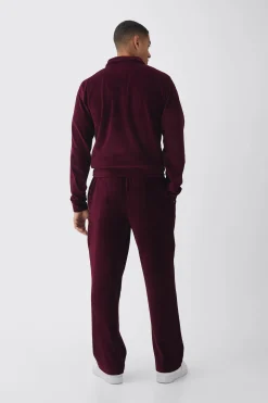 Regular Fit Velour Pleated Track Top | BoohooMAN UK