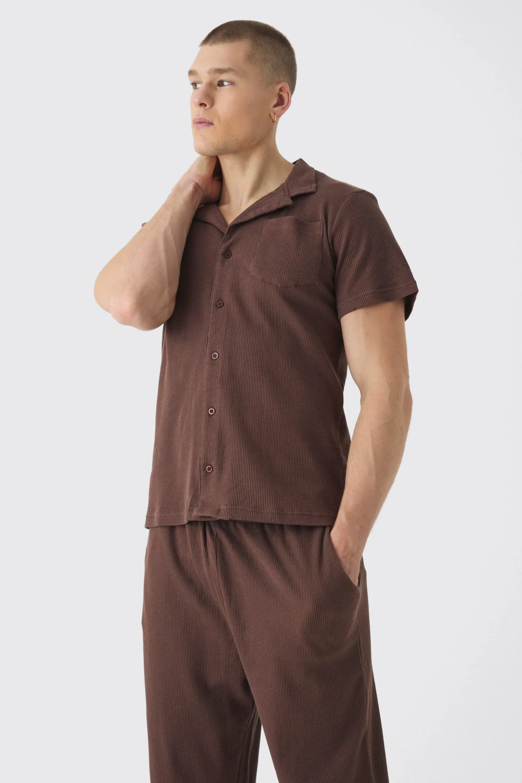 Regular Fit Waffle Shirt | BoohooMAN UK