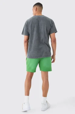 Regular Fit Washed Applique Moto Printed Shorts | BoohooMAN UK
