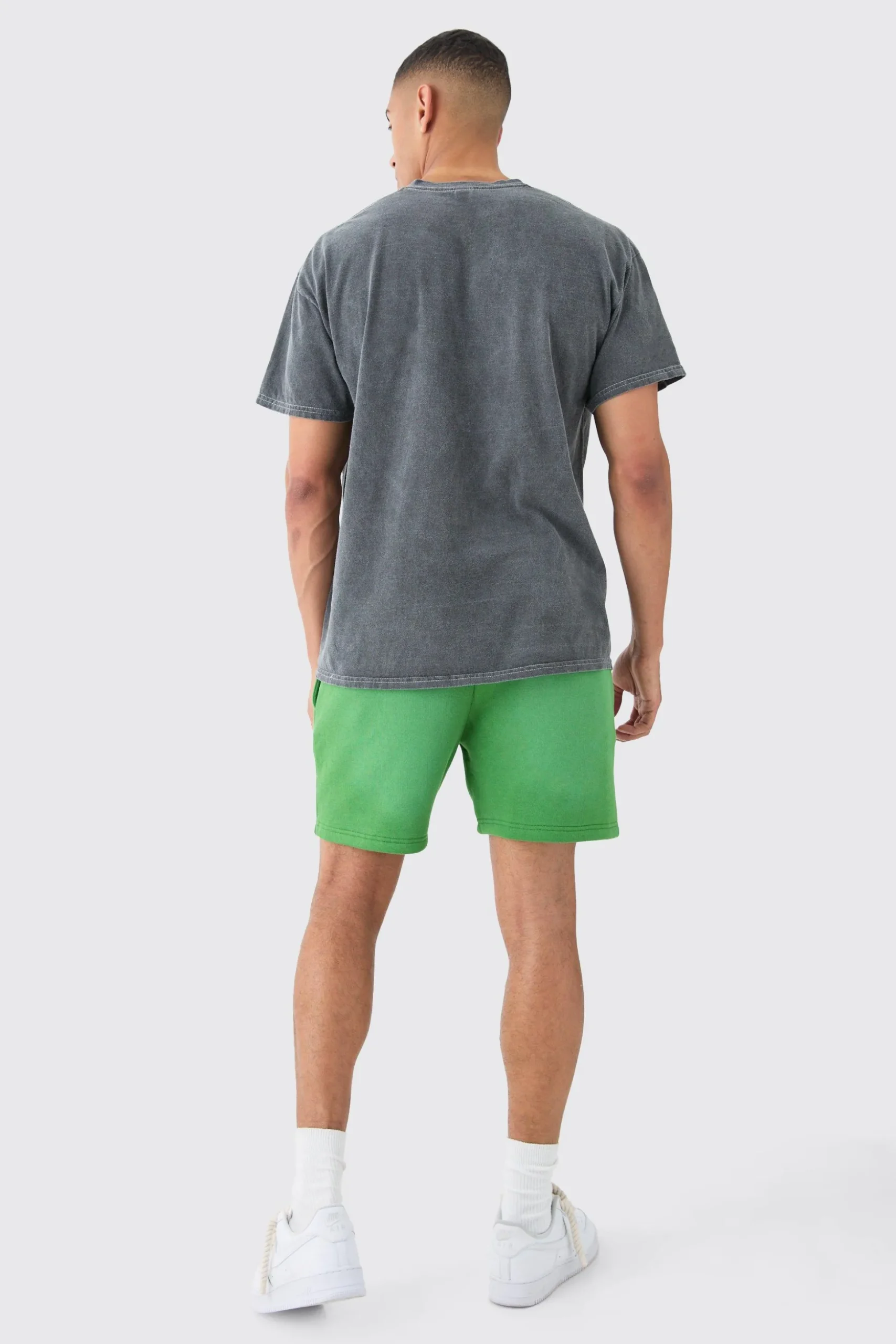 Regular Fit Washed Applique Moto Printed Shorts | BoohooMAN UK