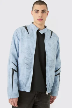 Regular Fit Washed Faux Suede Moto Jacket | BoohooMAN UK