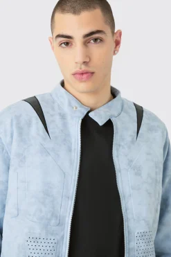 Regular Fit Washed Faux Suede Moto Jacket | BoohooMAN UK