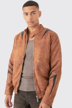 Regular Fit Washed Faux Suede Moto Jacket | BoohooMAN UK