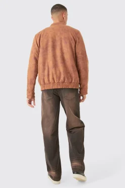 Regular Fit Washed Faux Suede Moto Jacket | BoohooMAN UK