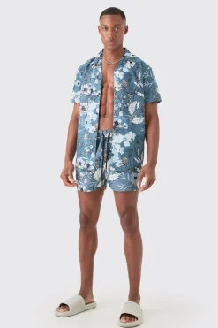 Regular Floral Shirt & Swim Short Set | BoohooMAN UK