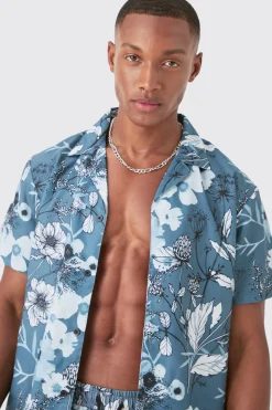 Regular Floral Shirt & Swim Short Set | BoohooMAN UK