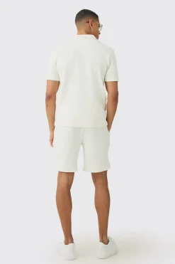 Regular Herringbone Polo And Short Set | BoohooMAN UK