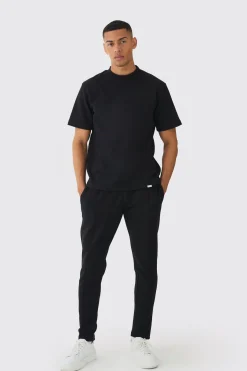 Regular Interlock T-shirt And Jogger Set | BoohooMAN UK