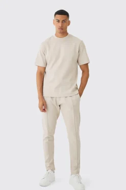 Regular Interlock T-shirt And Jogger Set | BoohooMAN UK