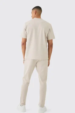 Regular Interlock T-shirt And Jogger Set | BoohooMAN UK