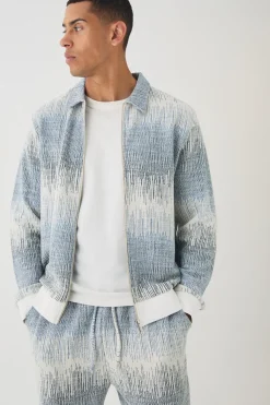 Regular Jacquard Harrington Jacket | BoohooMAN UK