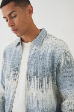 Regular Jacquard Harrington Jacket | BoohooMAN UK