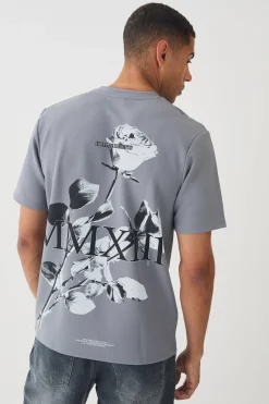 Regular Jersey Twill Rose Print T-shirt | BoohooMAN UK