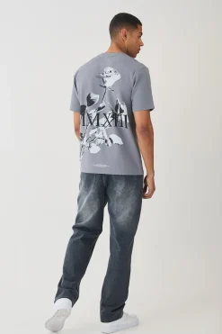 Regular Jersey Twill Rose Print T-shirt | BoohooMAN UK