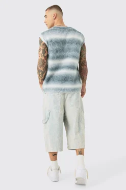 Regular Knitted Brushed Stripe V Neck Tank | BoohooMAN UK