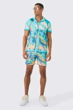 Regular Landscape Shirt & Swim Short Set | BoohooMAN UK