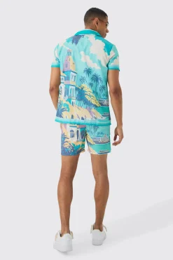 Regular Landscape Shirt & Swim Short Set | BoohooMAN UK