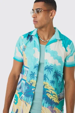Regular Landscape Shirt & Swim Short Set | BoohooMAN UK