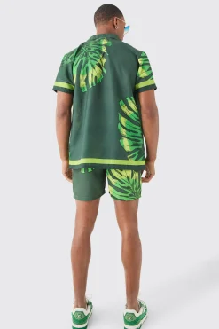 Regular Leaf Shirt & Swim Short Set | BoohooMAN UK