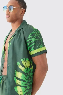 Regular Leaf Shirt & Swim Short Set | BoohooMAN UK