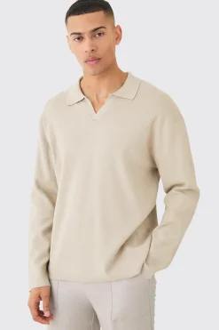 Regular Long Sleeve Knitted Revere Polo | BoohooMAN UK