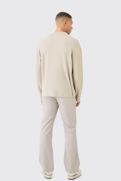 Regular Long Sleeve Knitted Revere Polo | BoohooMAN UK