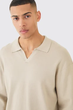 Regular Long Sleeve Knitted Revere Polo | BoohooMAN UK
