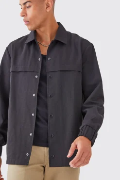 Regular Long Sleeve Ripstop Popper Overshirt | BoohooMAN UK