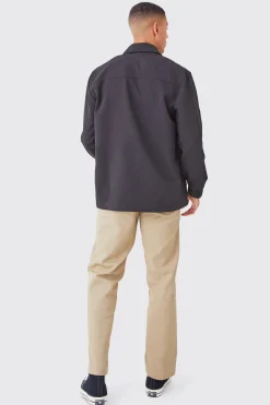 Regular Long Sleeve Ripstop Popper Overshirt | BoohooMAN UK