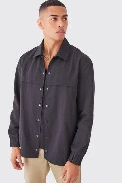Regular Long Sleeve Ripstop Popper Overshirt | BoohooMAN UK
