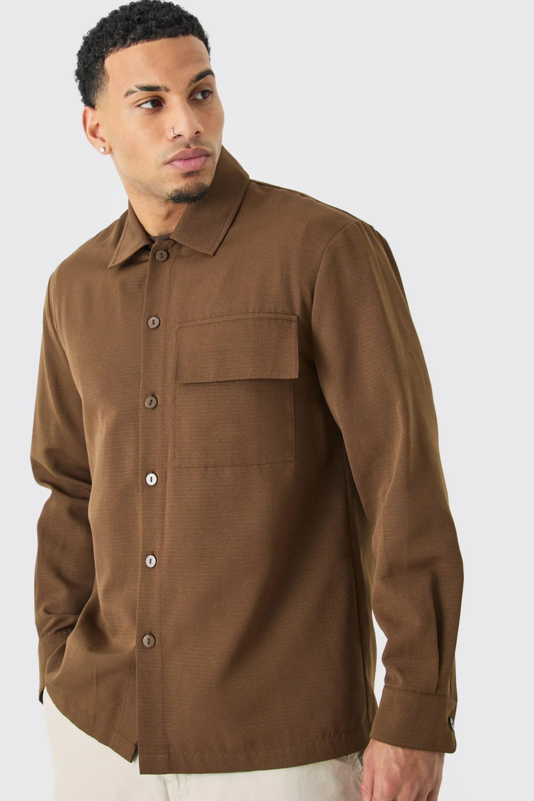 Regular Long Sleeve Ripstop Overshirt | BoohooMAN UK