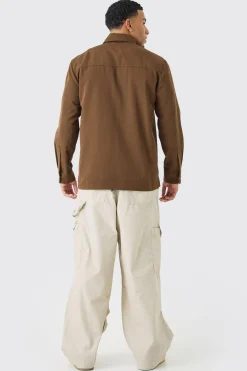 Regular Long Sleeve Ripstop Overshirt | BoohooMAN UK