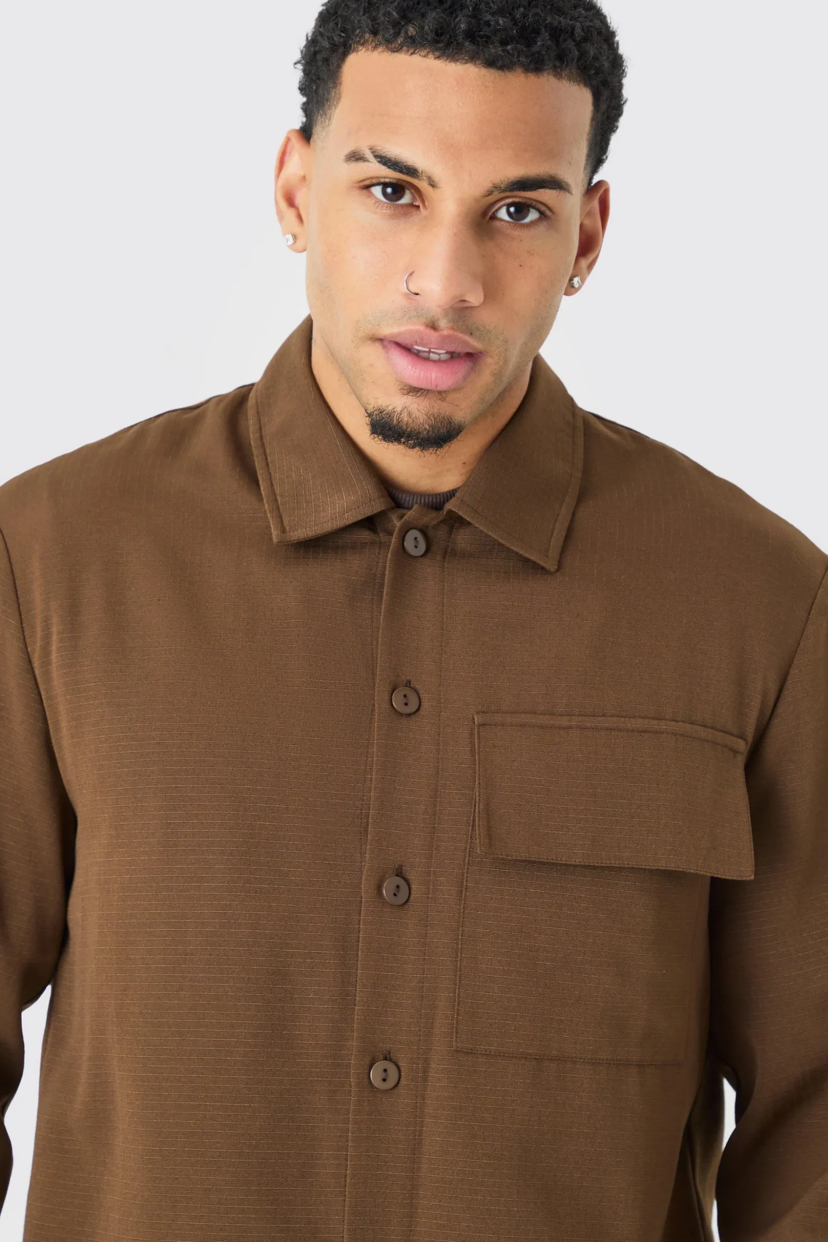 Regular Long Sleeve Ripstop Overshirt | BoohooMAN UK