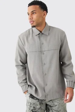 Regular Long Sleeve Ripstop Popper Overshirt | BoohooMAN UK